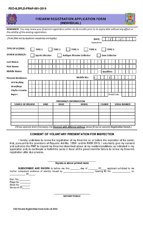 INDIVIDUAL APPLICATION FOR FIREARM REGISTRATION .